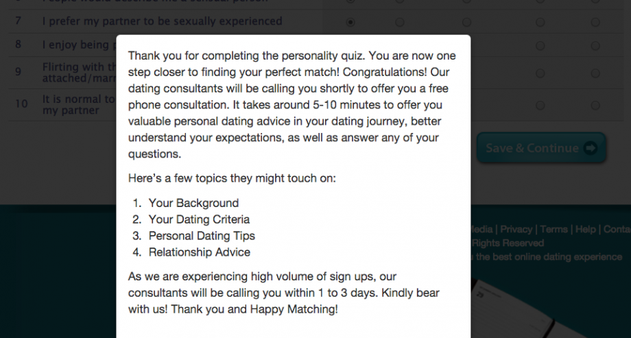 Post Personality Test Call Notification on eSynchrony - AspirantSG