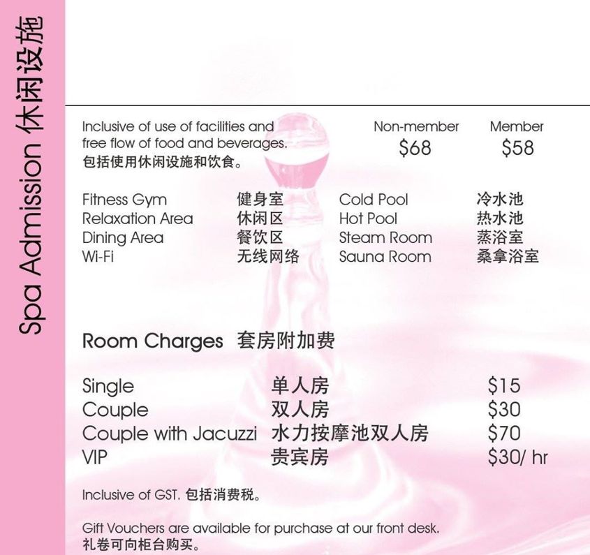 G.Spa Admission Charges - AspirantSG