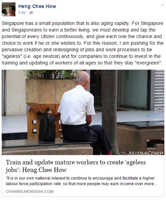 Heng Chee How Facebook Post On Ageless JObs & Evergreen Workers