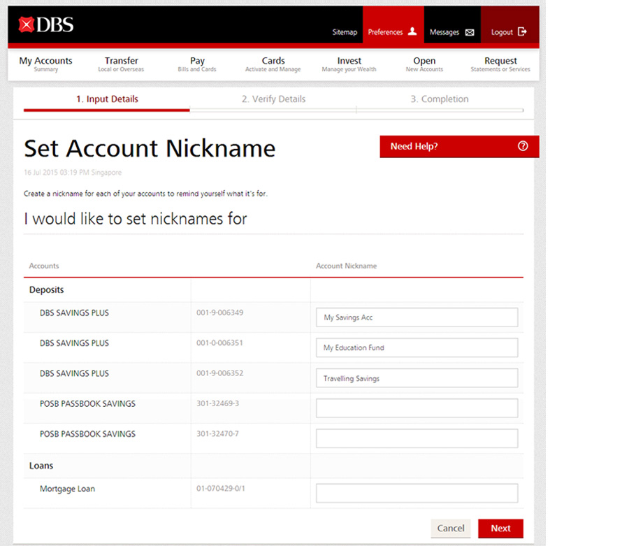 Creating Nicknames For My Accounts in DBS iBanking - AspirantSG